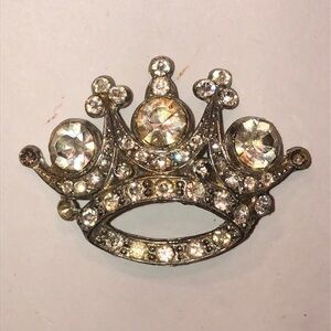 Vintage Silver Tone Sparkling Crown Brooch